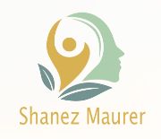 Logo avec silhouette, personnage stylisé et feuille verte, texte: "Shanez Maurer".