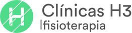 Logotipo de Clínicas H3 Fisioterapia con fondo verde y letras grises.
