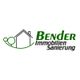 Logo von Bender Immobilien Sanierung, mit einem stilisierten Haus und Bäumen in Schwarz-Grün.