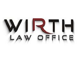 "Wirth Law Office logo with a stylized red 'R' and black text."