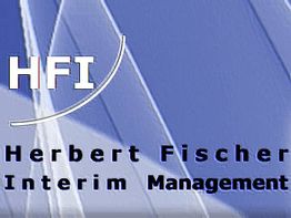 Blau-weißes Logo mit Text: "HFI Herbert Fischer Interim Management".