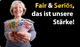 Ältere Frau hält Euro-Geldscheine, Text: "Fair & Seriös, das ist unsere Stärke!"