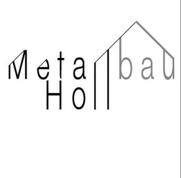 Logo mit den Wörtern "Metallbau" in stilisierter Schriftform, die ein Dach andeutet.
