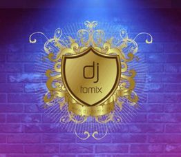 Goldenes DJ-Logo auf violettem Hintergrund mit Verzierungen und www.dj-tomix.sk.