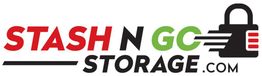 Logo of "Stash N Go Storage.com" with a padlock icon on the right.