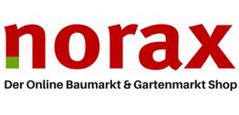 Logo von Norax, einem Online Baumarkt- und Gartenmarkt-Shop, in roten Buchstaben.