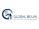 Logo van Global Bouw met een wereldbol en huis pictogram. Tekst: "Allround Bouwbedrijf".