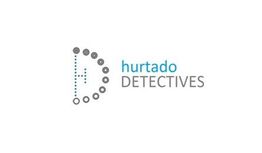 Logo de Hurtado Detectives con una "D" formada por puntos. Texto en azul y gris.