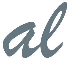 Testo calligrafico "al" in colore grigio su sfondo trasparente.