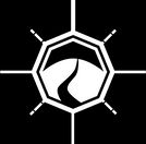 Hexagonal logo with a central path design, surrounded by lines, on a black background.