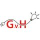 Logo met de tekst "G.v.H", een stekker en lamp met bliksemflitsen.