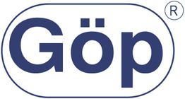 Logo mit dem blauen Text "Göp" in ovalem Rahmen und einem kleinen eingetragenen Warenzeichen "®".