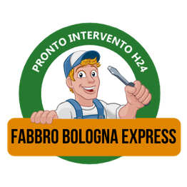 Fabbro sorridente con cappello e chiave inglese, testo "Fabbro Bologna Express".