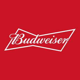Logotipo da Budweiser em branco sobre fundo vermelho.