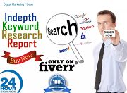 Man offering keyword research services with "Buy Now" and "24 Hour" badges, featuring search logos.