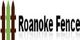 Logo with three vertical fence posts beside the text "Roanoke Fence" in bold black letters.