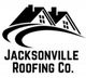 Logo of Jacksonville Roofing Co. with two houses and curved lines.