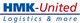Logo von HMK-United, Schriftzug: "Logistics & more", blau und rot auf weißem Hintergrund.