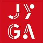 Logo "Jyga" blanc sur fond rouge avec des lettres stylisées.