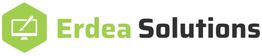 Grünes Sechseck mit Bildschirm und Stift; daneben Text "Erdea Solutions" in grün und schwarz.