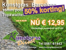 Kunstgras Barcelona, 50% korting, nu €12,95. Donderdag koopavond tot 21:00!