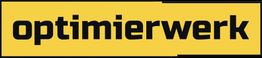 Gelbes Logo mit schwarzem Text "optimierwerk" in fetter Schrift auf schwarzem Rechteck.