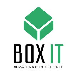 Logo de Box It en verde y negro con texto: "ALMACENAJE INTELIGENTE".