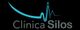 Logo de "Clínica Silos" en fondo negro con gráfico de línea azul tipo cardiograma.