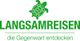 Grünes Logo mit Schildkröte, Text: "LANGSAMREISEN, die Gegenwart entdecken".