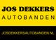 Zwarte tekst "Jos Dekkers Autobanden" op gele achtergrond, website op zwarte balk onderaan.