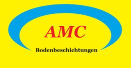Gelbes Logo mit blauem Bogen, rotem "AMC" und schwarzem Text "Bodenbeschichtungen".
