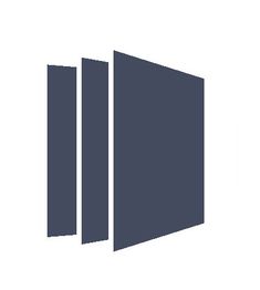 Abstrakte Grafik: Drei dunkelblaue, vertikale Rechtecke übereinanderlappend auf weißem Hintergrund.