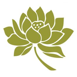 Grünes Lotusblumen-Symbol mit stilisierten Blütenblättern und Stängel auf weißem Hintergrund.