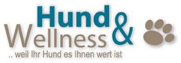 Text-Logo mit der Aufschrift "Hund & Wellness", darunter "weil Ihr Hund es Ihnen wert ist".