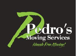 Logo for Pedro's Moving Services with green accents and "Hassle Free Moving!" tagline.