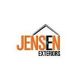 Logo of Jensen Exteriors with an orange and black color scheme and a house roof design.