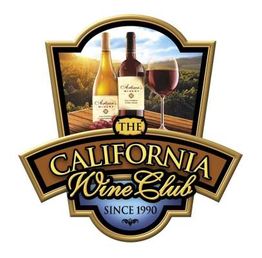 California Wine Club logo with two bottles and a glass, since 1990.