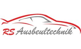 Logo mit stilisiertem Auto und Schriftzug "RS Ausbeultechnik" in Rot und Grau.