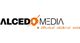 Logo von Alcedo Media, Text in Schwarz mit orangen Details auf weißem Hintergrund.