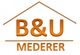 Buchstaben "B&U Mederer" in orange, umrahmt von einem Hausdach.