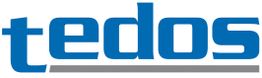 Schriftzug "tedos" in blauer und grauer Farbe auf weißem Hintergrund.