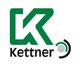 Logo mit grünem "K" und dem Text "Kettner" darunter. Rechts ein grauer Kreis und schwarze Bögen.