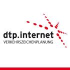 Logo mit Text "dtp.internet Verkehrszeichenplanung" und roten Punkten in Pfeilform.