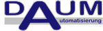 Logo mit blauem Text: "DAUM Automatisierung" auf grauem Hintergrund.