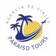 Logotipo con palmeras, sol y avión. Texto: "Agencia de Viajes Paraíso Tours".