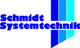 Logo von Schmidt Systemtechnik mit blauen Balken im Hintergrund.