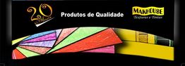 Banner com logotipo "Makhhouse", "20 Anos" e slogan "Produtos de Qualidade" em fundo colorido.