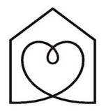 Lijntekening met een hart in een huisvorm.