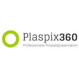 Logo mit grünem Kreis und Text: "Plaspix360, Professionelle Produktpräsentation".