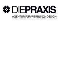 Logo mit Text "DIE PRAXIS Agentur für Werbung + Design" auf weißem Hintergrund.